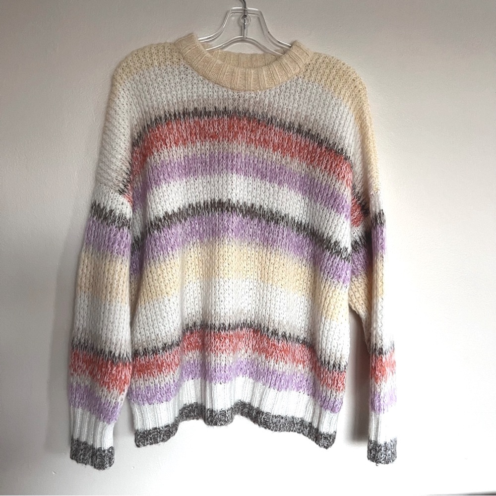 XiRENA Striped Crew Neck Sweater in Cream and Pastels